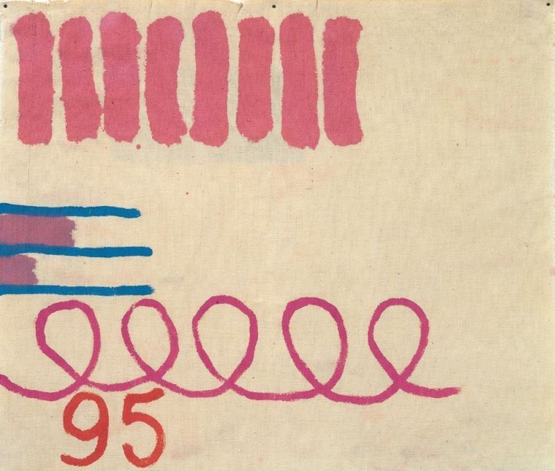 Giorgio Griffa - Tre Linee con Arabesco N. 95