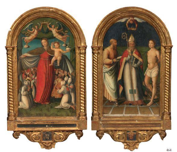 Scuola umbra del XVI secolo - «Madonna della Misericordia» e «Tre Santi (San Marco, Santo Vescovo, San Sebastiano)»