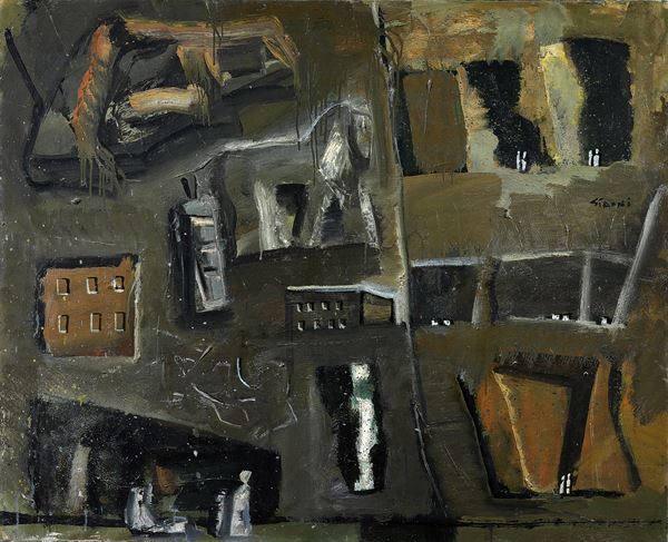 Mario Sironi : Composizione  (1950 ca.)  - Olio su tela - Asta ARTE MODERNA - II - Casa d'aste Farsettiarte