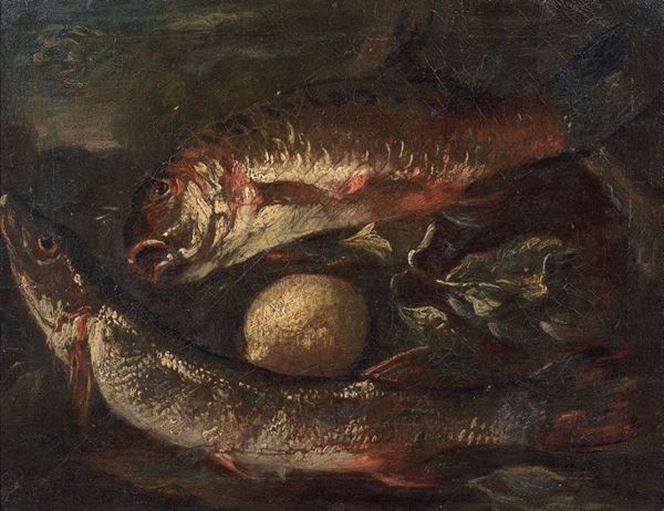Scuola napoletana del XVII secolo - Natura morta con pesci