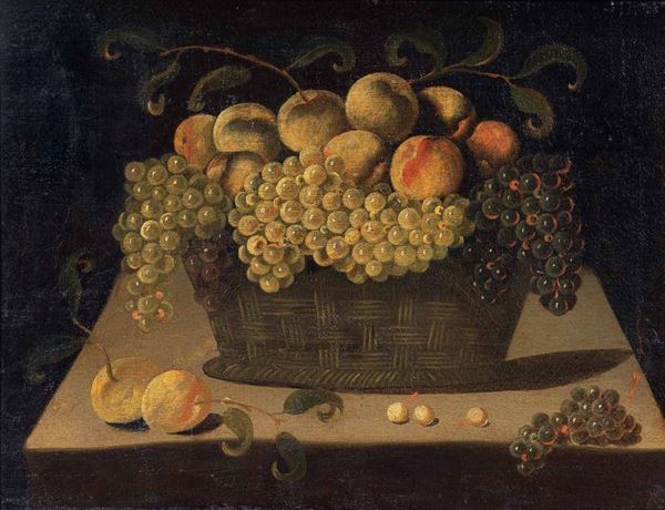 Scuola lombardo-piemontese del XVII secolo - Natura morta con cesto di frutta