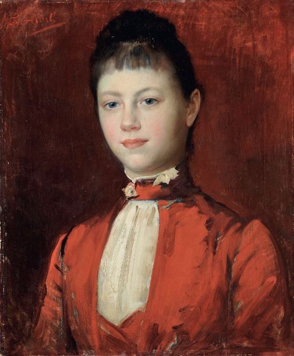 Louis Hierle - Ritratto di donna dalla veste rossa