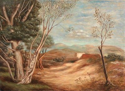 Sito Mediterraneo, con Alberi a Sinistra e Casolare in Fondo