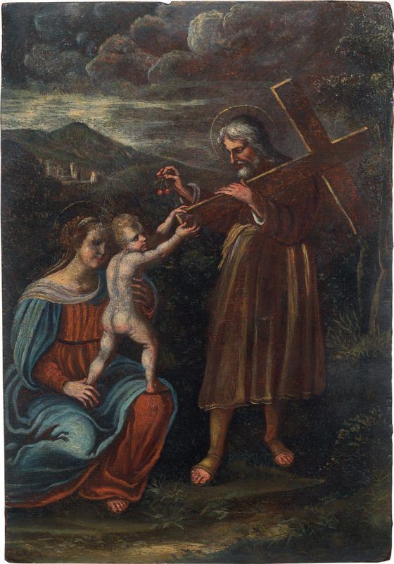 Scuola lombarda del XVII secolo - Madonna col Bambino e S. Andrea