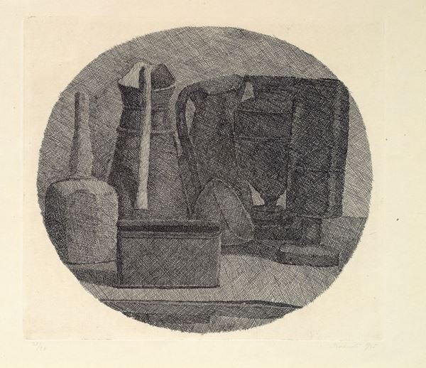 Giorgio Morandi - Natura morta con sette oggetti in un tondo