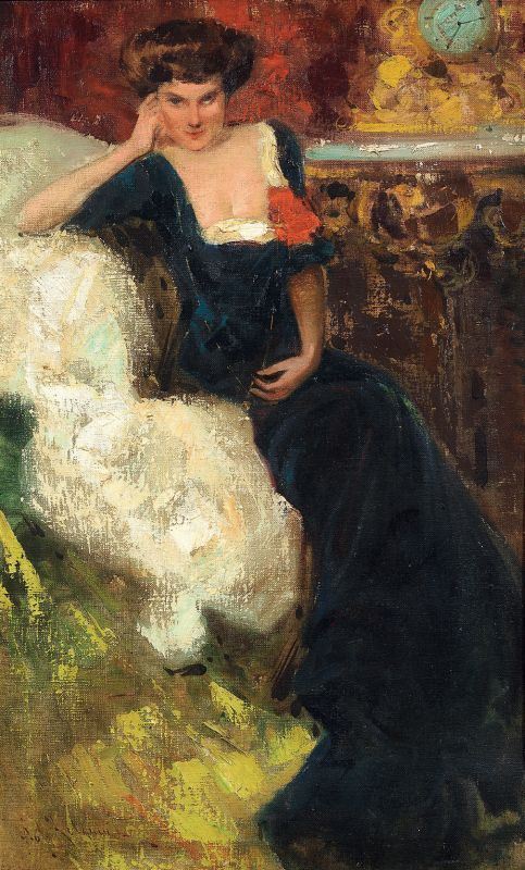 Ignoto XIX - XX secolo - Gentildonna sul divano