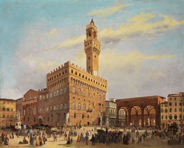 Carlo Canella : Veduta di Piazza della Signoria  - Olio su tela - Auction Importanti Arredi e Dipinti Antichi - I - Casa d'aste Farsettiarte
