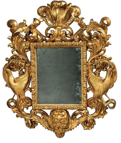 Specchiera in Legno Intagliato e Dorato