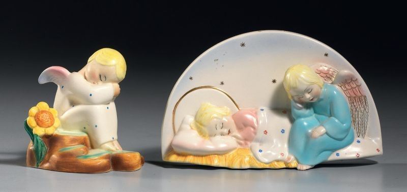 Lotto di Due Sculture in Ceramica Policroma