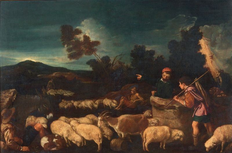 Pedro Orrente, Detto le Bassan Espagnol (attr. A) - Paesaggio con Armenti (la Scala di Giacobbe)