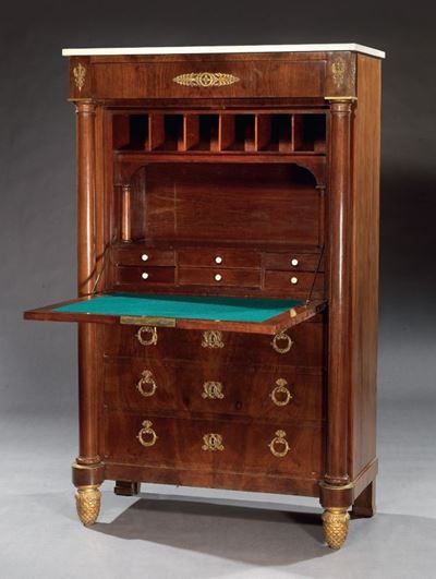 Secretaire Stile Impero Lastronato in Legno di Mogano