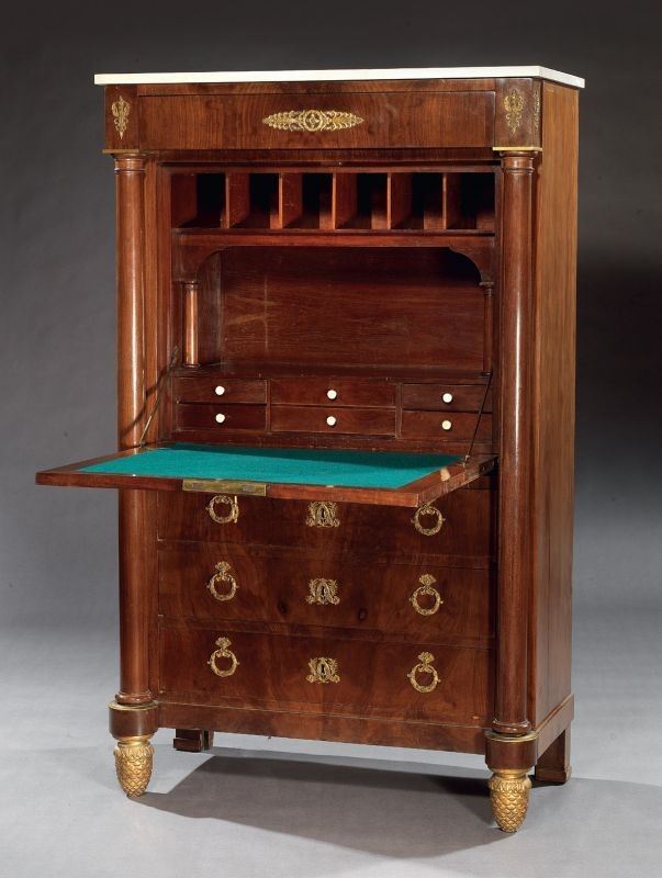 Secretaire Stile Impero Lastronato in Legno di Mogano