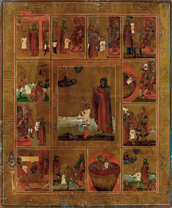 Icona fine XVIII secolo - Episodi della vita di San Quirico e altri Santi