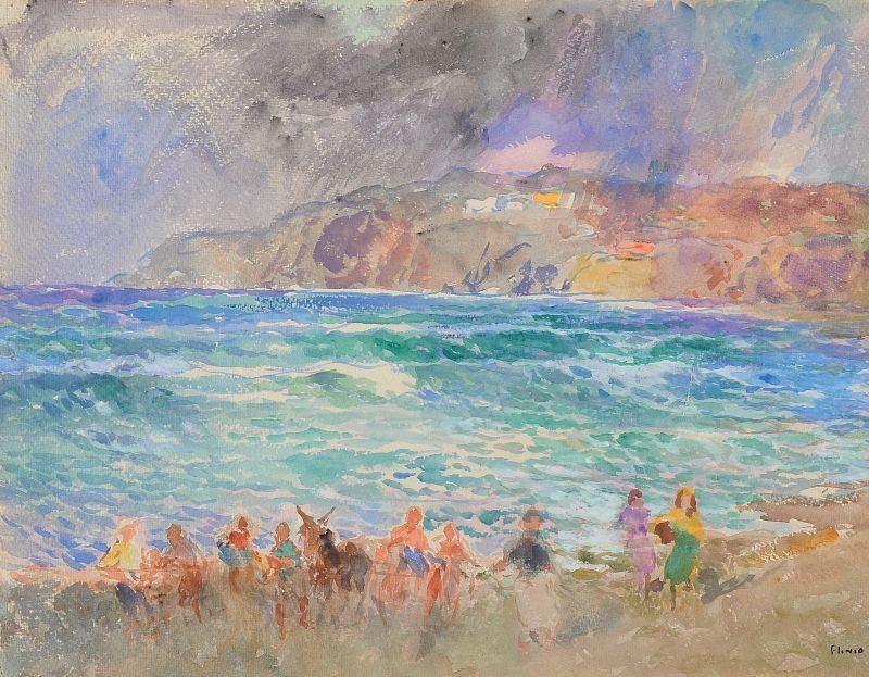 Plinio Nomellini - Sulla Spiaggia di Procchio All'elba