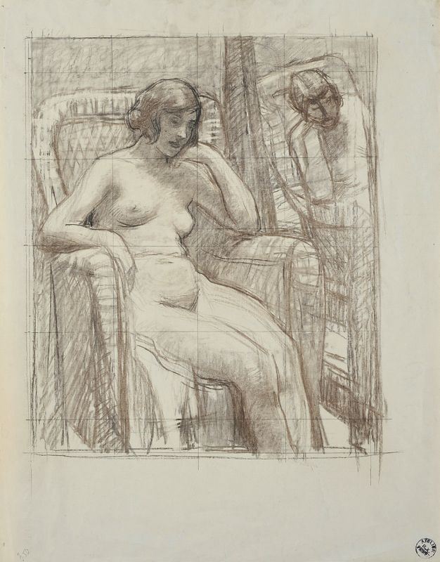 Rene François Xavier Prinet - Nudo Femminile su una Poltrona allo Specchio