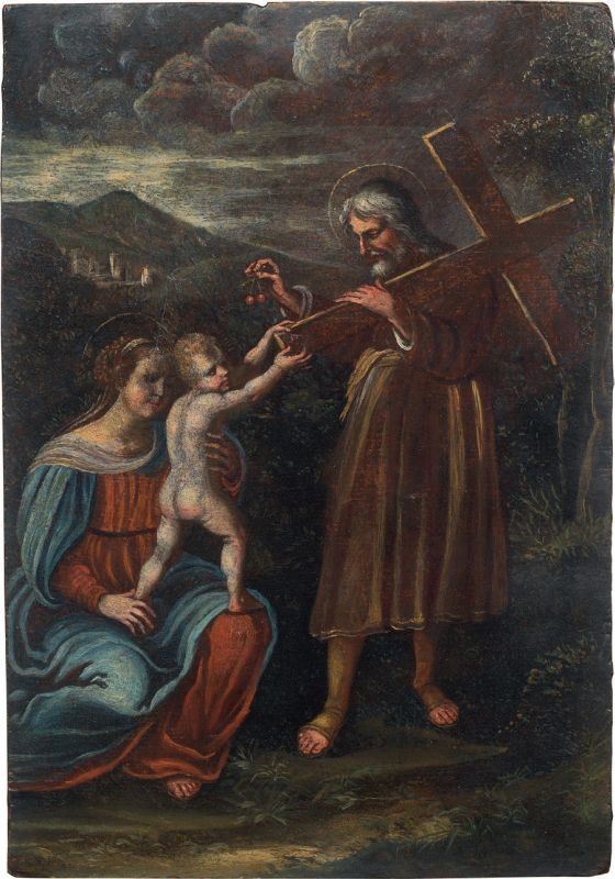 Scuola Lombarda del XVII Secolo - Madonna Col Bambino e S. Andrea