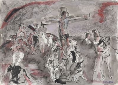 Crocifissione, gouache e carboncino su carta