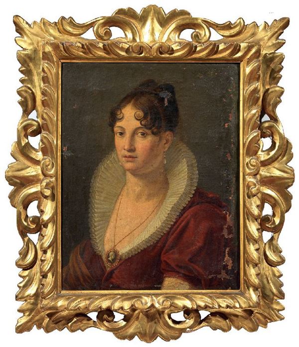 Scuola neoclassica del XVIII secolo - Ritratto di dama con goletta e cammeo