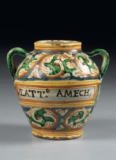 Orciolo Biansato in Maiolica Policroma