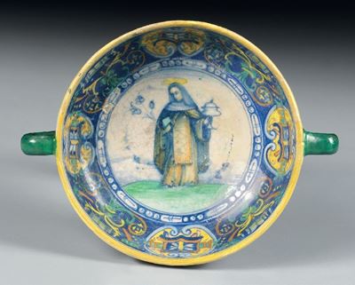 Rara Coppa Biansata in Maiolica Policroma