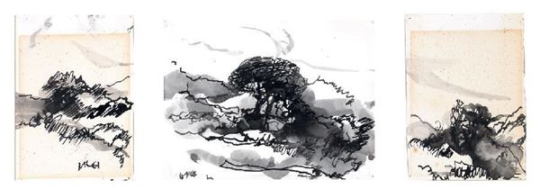 Giacomo Balla - Tre disegni a soggetto  «Paesaggio con alberi»