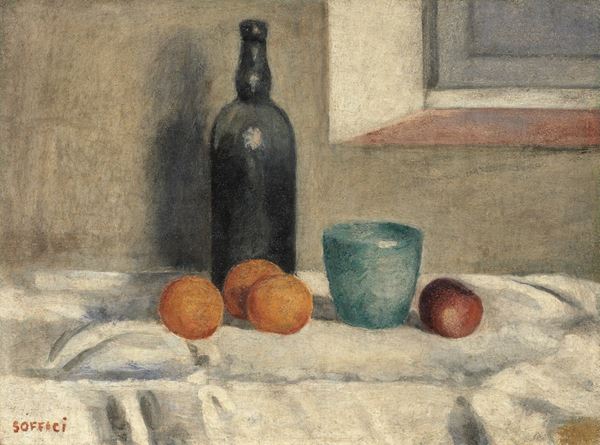 Ardengo Soffici : Arance e bottiglia  (1932)  - Affresco strappato portato su tela applicata su tavola - Asta Arte Moderna - Casa d'aste Farsettiarte