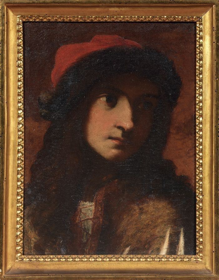 Scuola Veneta del XVII Secolo - Ritratto di Giovane con Cappello Rosso