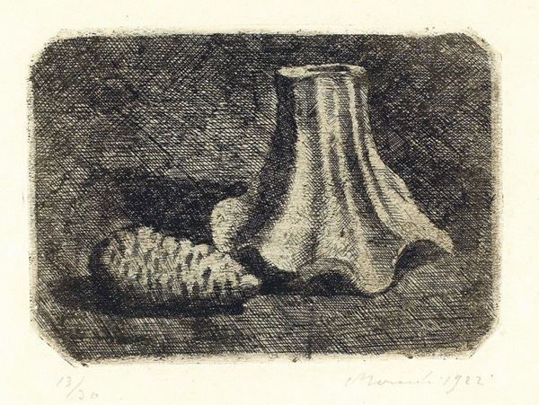 Giorgio Morandi - Natura morta con pigna e frammento di vaso