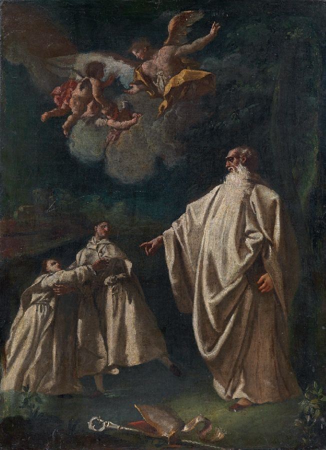 Scuola Napoletana Fine XVII Secolo - Gloria di un Santo Vescovo