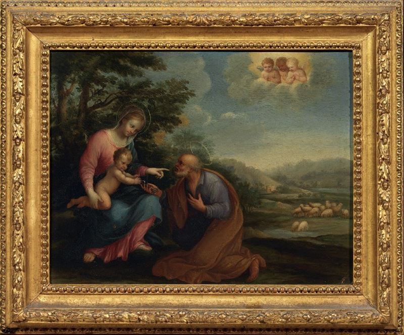 Scuola Romana del XVIII Secolo - La Vergine con Gesù Bambino che Consegna le Chiavi a San Pietro