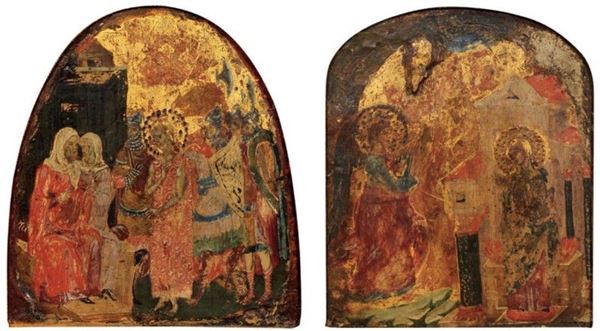 Scuola di Bisanzio del XV secolo - «Cristo presentato ai giudici» e «Annunciazione»
