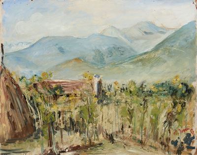 Paesaggio toscano, olio su cartone