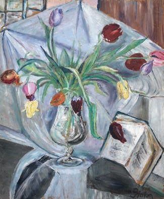 Gilbert Spencer (attr. a) - Natura morta con tulipani