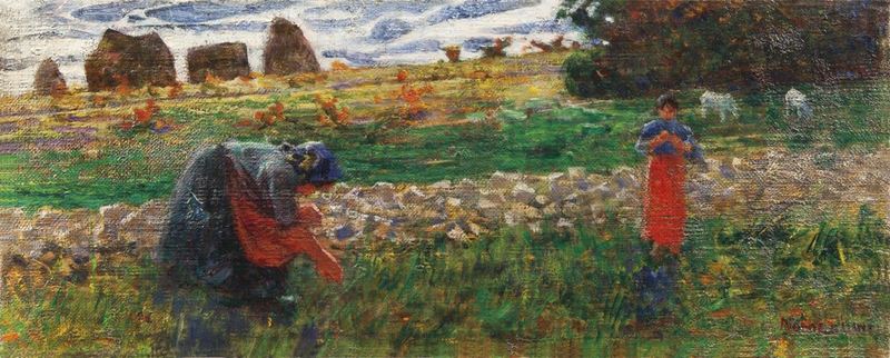 Plinio Nomellini - Paesaggio con Figure - le Ortolane