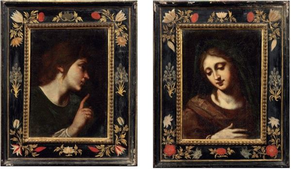 Scuola fiorentina del XVII secolo - Due dipinti raffiguranti «Angelo annunciante» e «Vergine annunciata»
