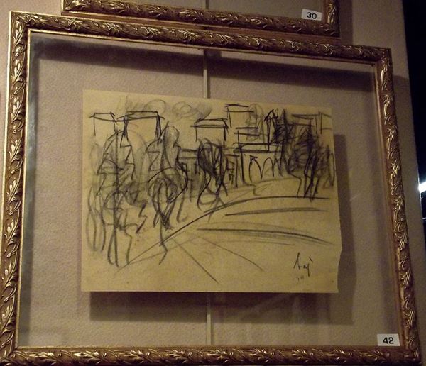 Enrico Baj : Paesaggio  (1948)  - Matita su carta - Auction Dipinti disegni sculture grafica Arte Contemporanea - I - Casa d'aste Farsettiarte
