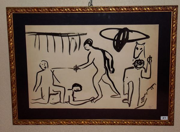 Enrico Baj : Studio  (1953)  - Pennarello su carta - Auction Dipinti disegni sculture grafica Arte Contemporanea - I - Casa d'aste Farsettiarte