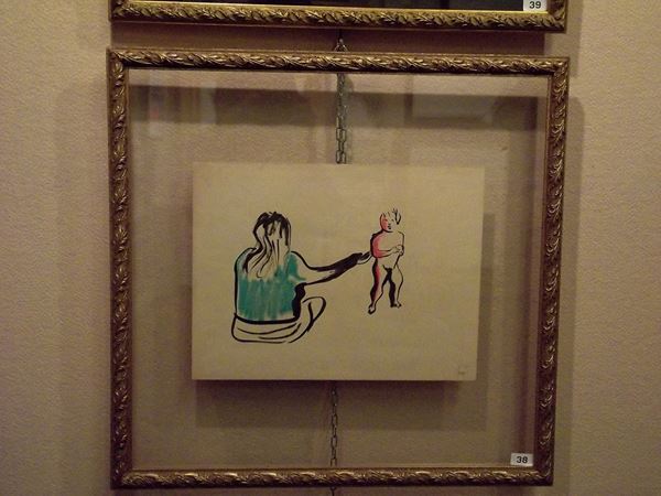 Enrico Baj : Due figure  ((1954))  - Tecnica mista su carta - Auction Dipinti disegni sculture grafica Arte Contemporanea - I - Casa d'aste Farsettiarte