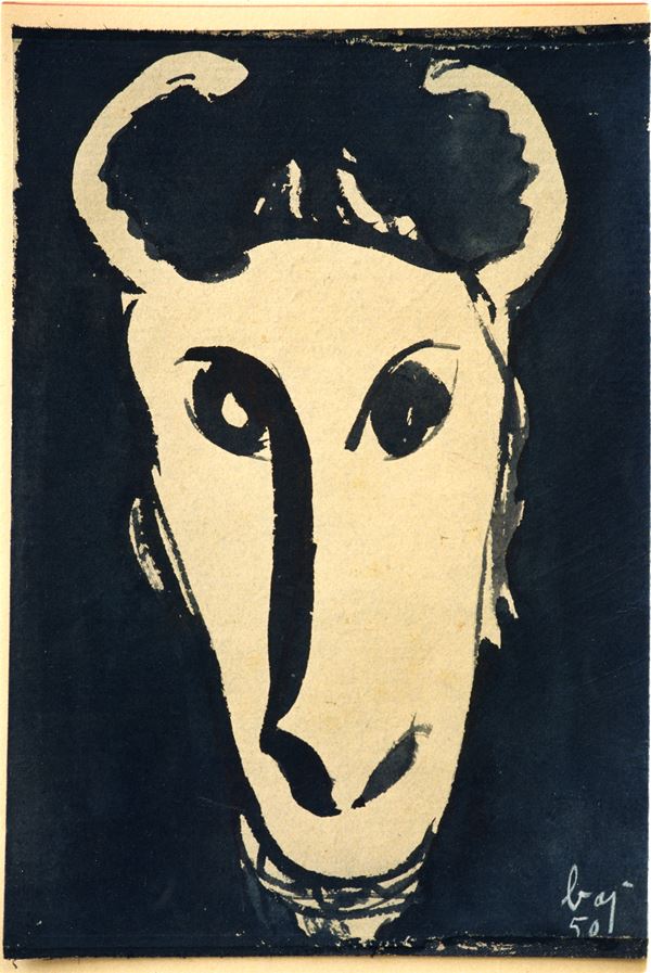 Enrico Baj : Testa di fauno  (1950)  - China su cartoncino - Auction Dipinti disegni sculture grafica Arte Contemporanea - I - Casa d'aste Farsettiarte
