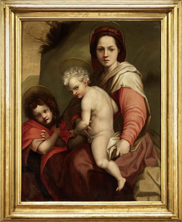 Scuola fiorentina fine XVI secolo - Madonna col Bambino e San Giovannino (detta del Fries)