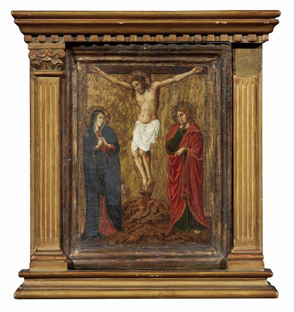 Scuola toscana fine XV secolo - Crocefissione con la Vergine e San Giovanni
