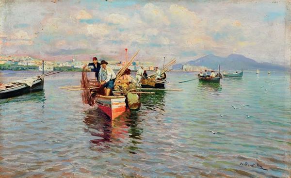 Attilio Pratella - Marina con pescatori