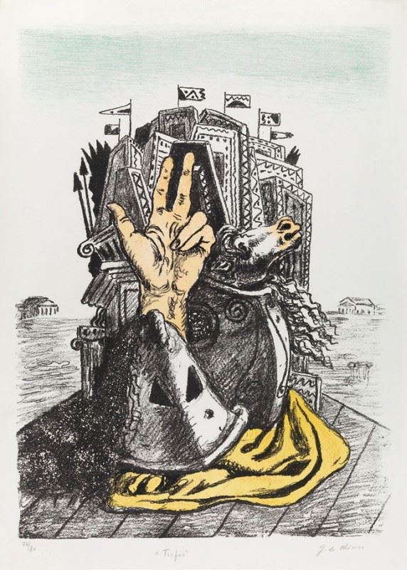 Giorgio de Chirico : Trofeo  (1969)  - Litografia a 5 colori, es. 76/80 - Auction Dipinti disegni sculture grafica Arte Contemporanea - I - Casa d'aste Farsettiarte