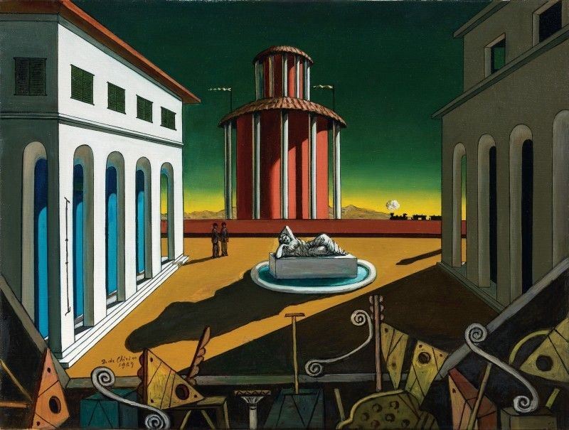 Giorgio De Chirico - Piazza D'italia con Squadre e Arianna Dormiente