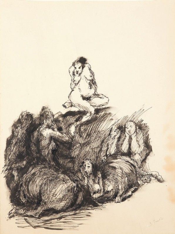 Domenico Gnoli - Scenografia con nudo di donna e cavalli