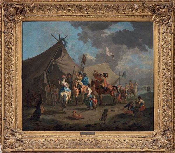 Pieter van Bloemen, detto Stendardo (attr. a) - Scena di accampamento