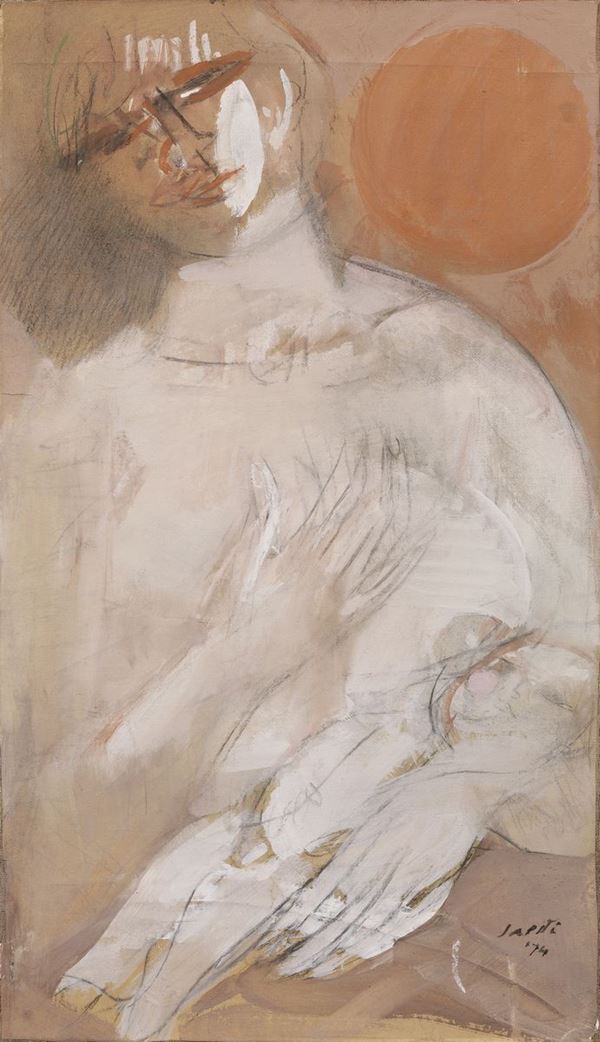 Bruno Saetti : Maternità  (1974)  - Tempera e carboncino su cartoncino applicato su tela - Asta ARTE CONTEMPORANEA - I - Casa d'aste Farsettiarte