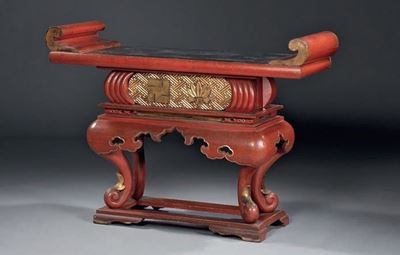 Tavolo Cinese in Legno Laccato Rosso e Oro