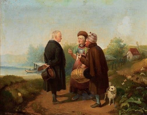 Scuola Tedesca del XIX Secolo - Paesaggio con Scena di Conversazione