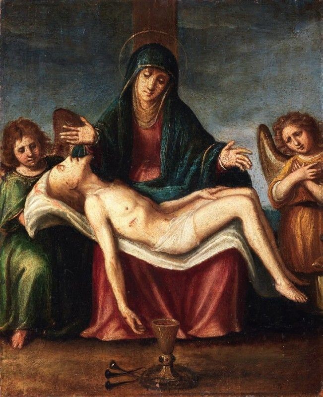 Cesare Corte (attr. A) - Deposizione con Due Angeli e Simbolo della Passione